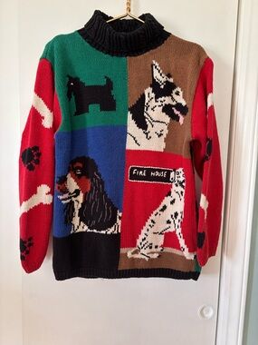 Vintage Graphic Dog Patchwork Turtleneck Sweater - Multi
